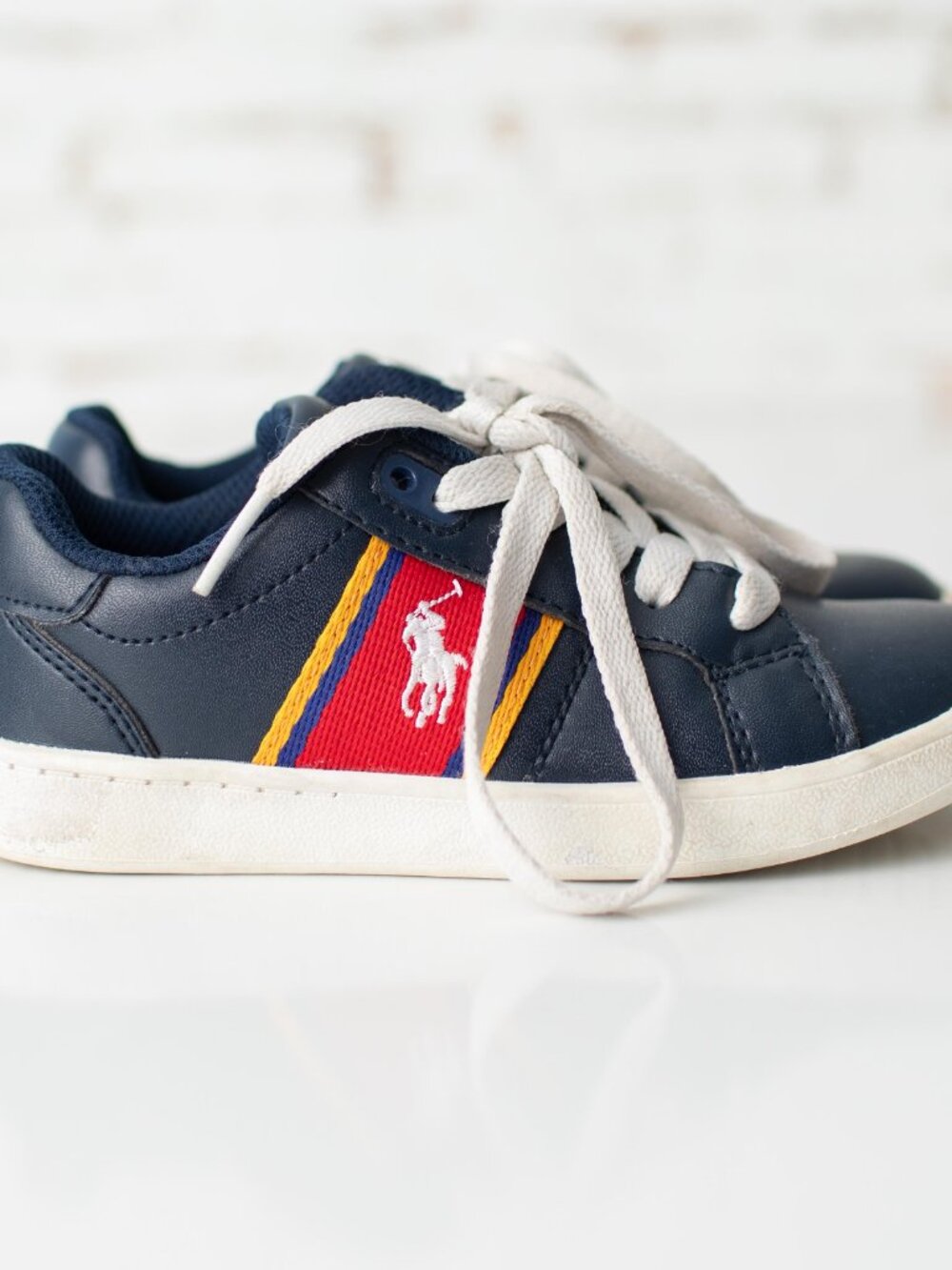 Polo Ralph Lauren Toddler Sneakers Size 10.5 Navy Red Yellow Kids Shoes - Picture 4 of 8
